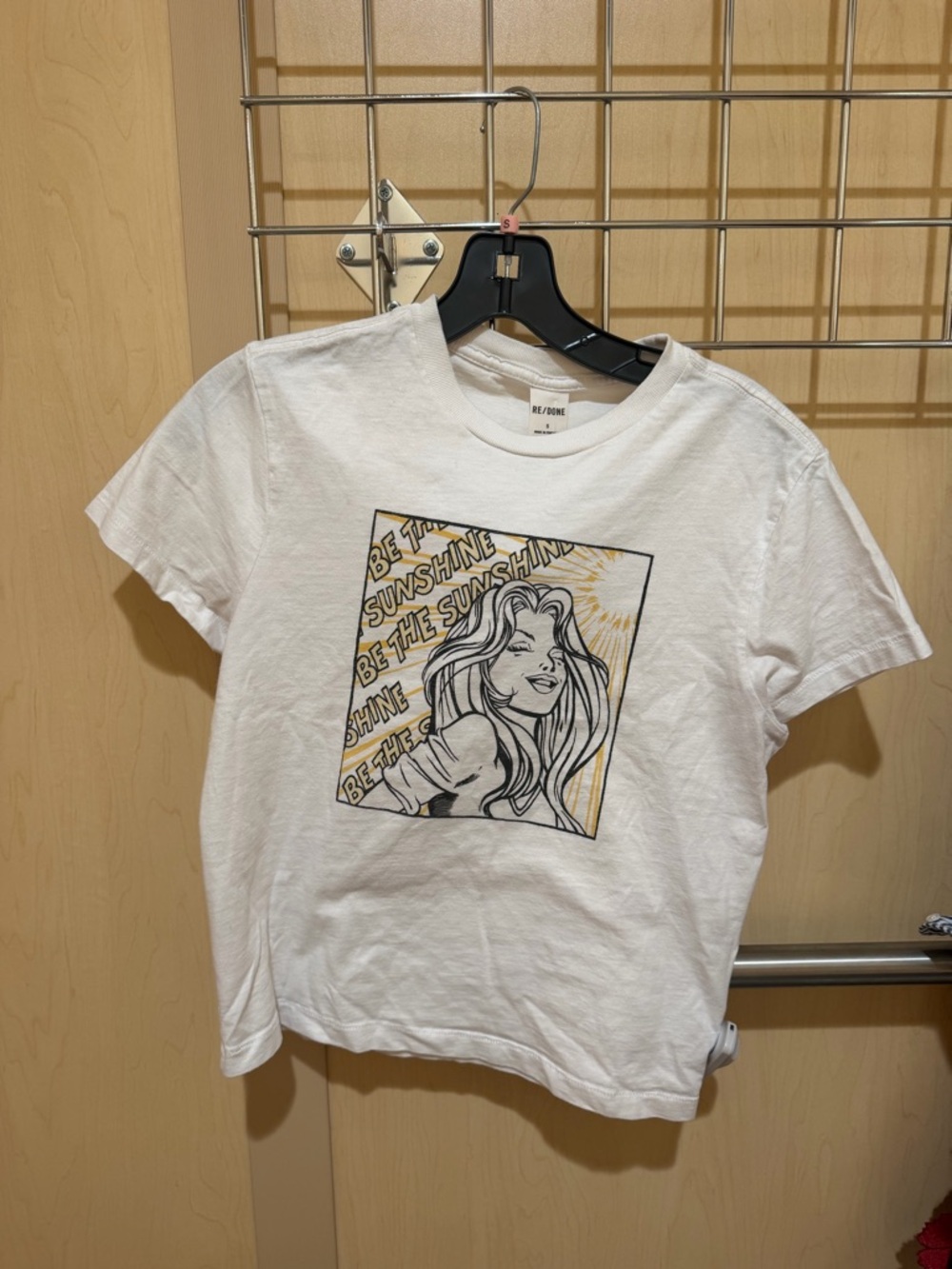 Re/Done White Short-Sleeve Graphic Tee with Yellow Accents